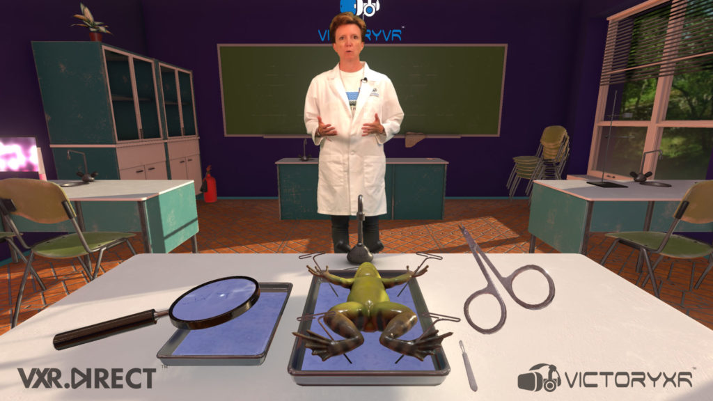 screenshot in virtual reality of wendy science lab frog dissection wide shot