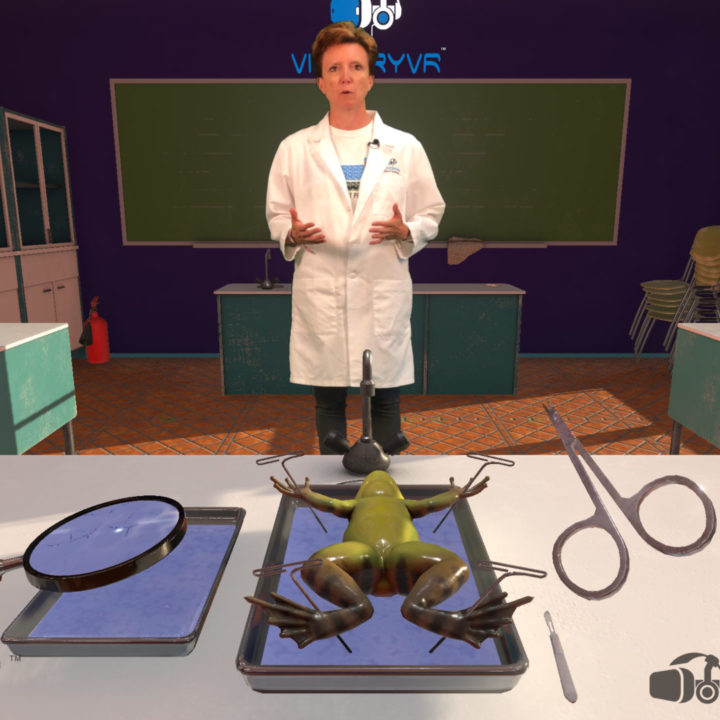 screenshot in virtual reality of wendy science lab frog dissection wide shot