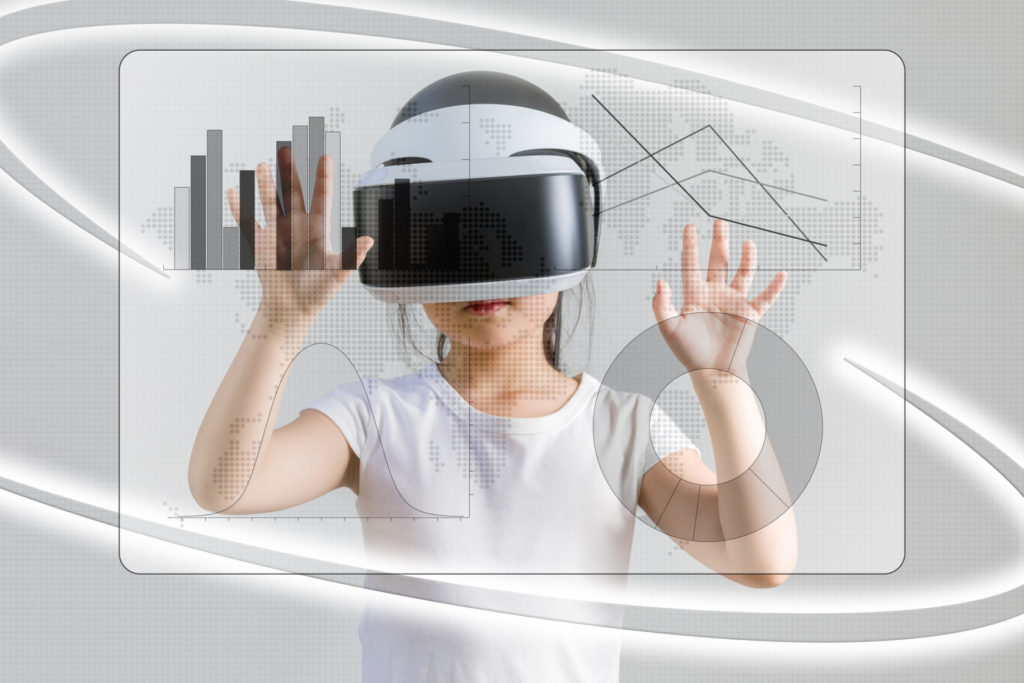 child using virtual reality headset