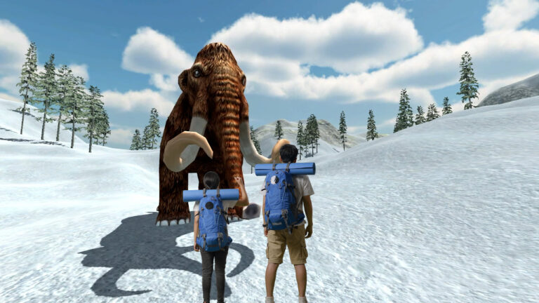 Virtual Reality Hikers Walking with Wooly Mammoths in the Metaverse