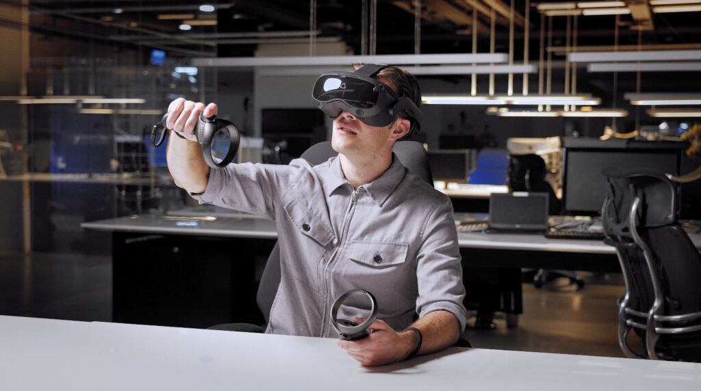 Man using HTC Vive Focus 3 Virtual Reality Headset