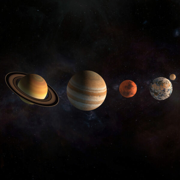 Solar system planets set. The Sun and planets in a row on universe stars background.Elements of this image furnished by NASA. 3d illustration